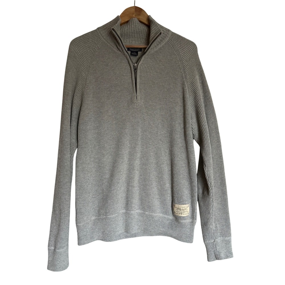 Polo‎ Jeans Company Ralph Lauren Mens LG Gray Ribbed 1/4 Zip Sweater Heritage